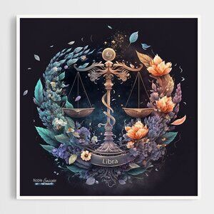Libra Zodiac Wall Art‎ Illustration Watercolor Oil Painting Print